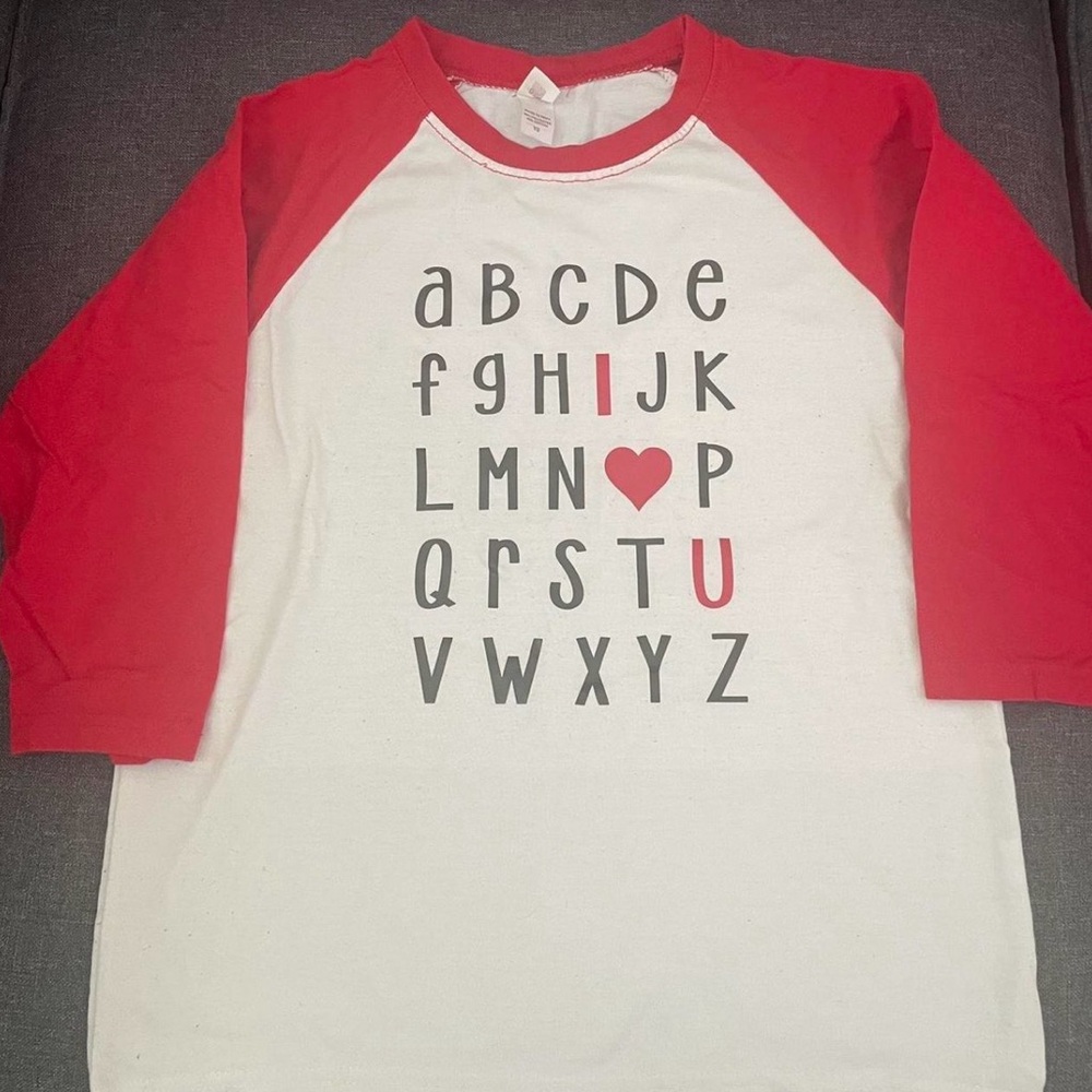 Kids Valentine Alphabet Raglan Tee - Red & White